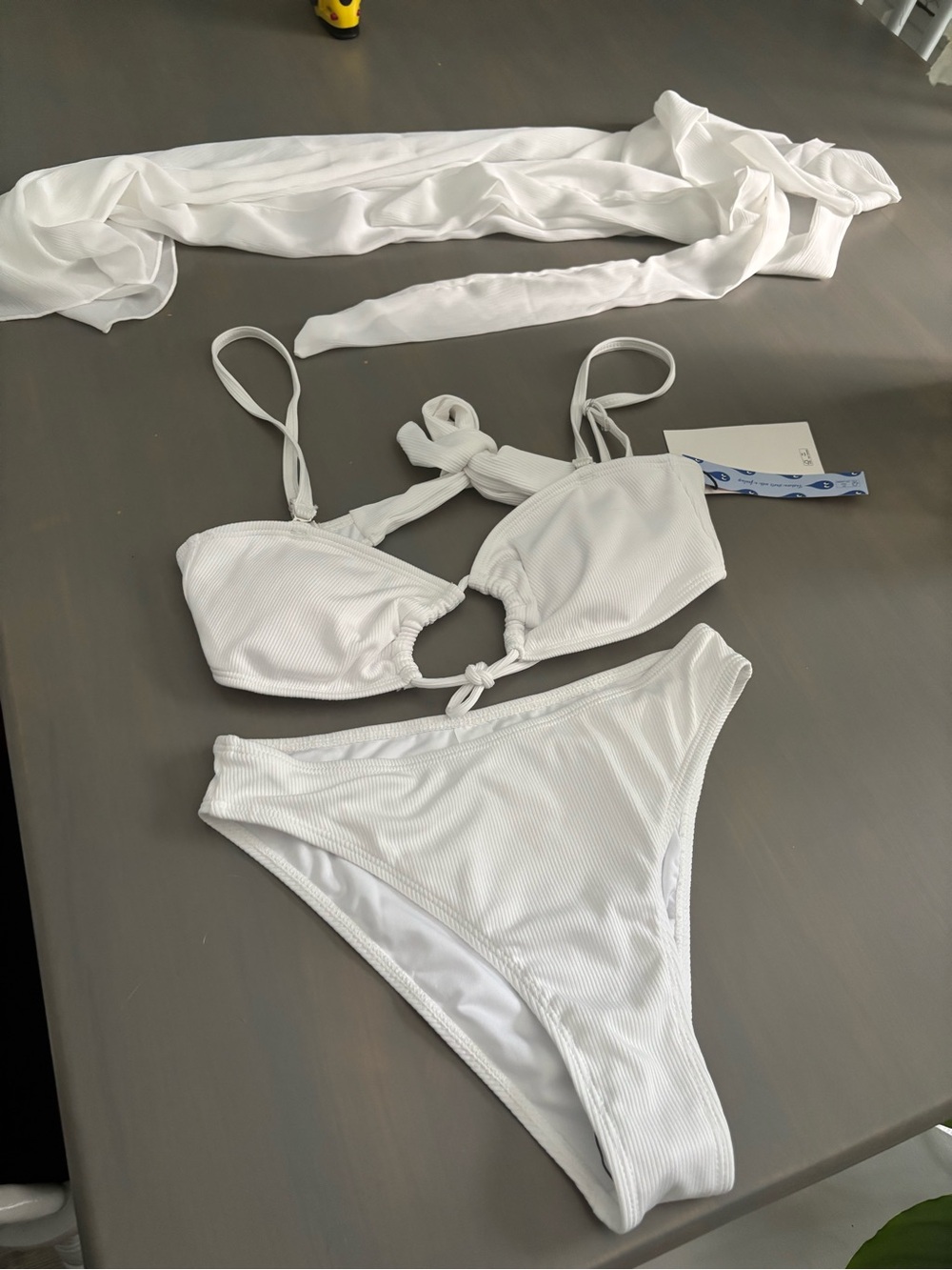 Cider White Ribbed Bikini with sarong xs nwt